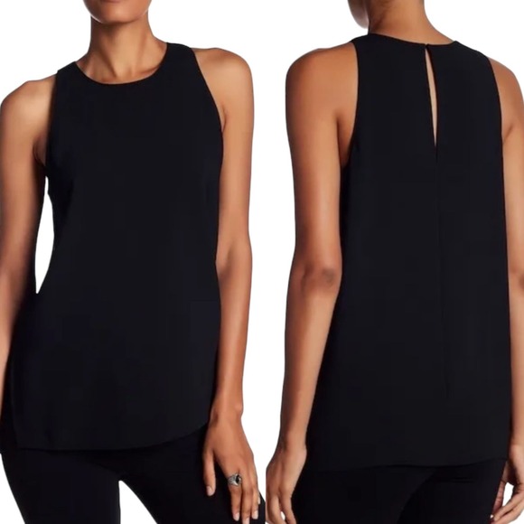 VINCE Bonded Crepe Sleeveless Top Relaxed Fit Elevated Basic Blouse Black Small - Picture 9 of 9